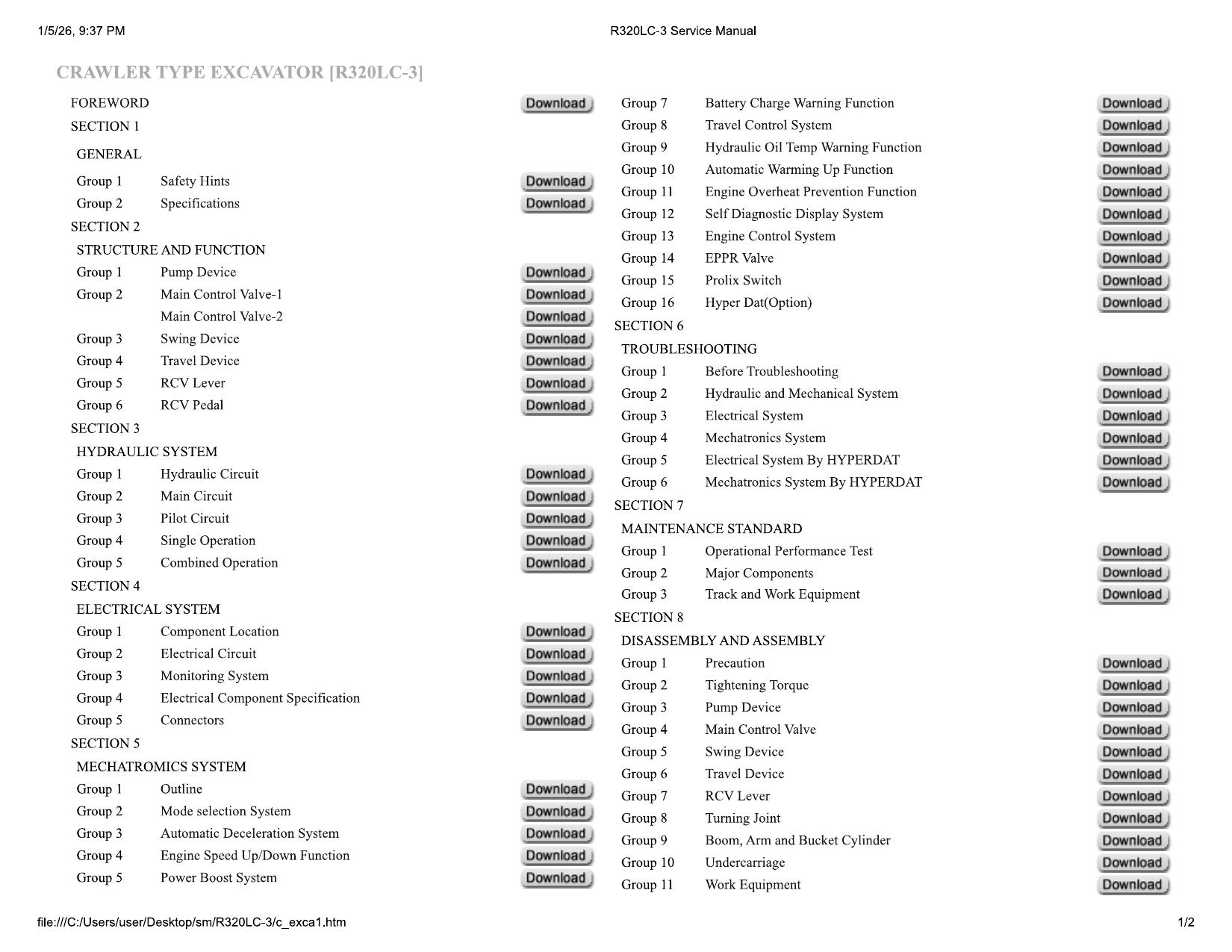 R320LC-3 Service Manual